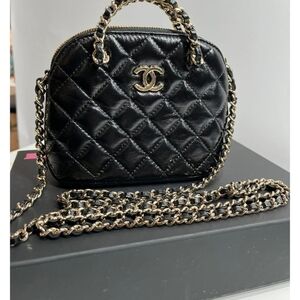CHANEL Black Quilted Mini Vanity Bag with Gold Chain
